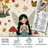 Cute Fairy with Mushrooms Butterflies Autumn Leaves Seamless Pattern Digital Print Fabric by the Metre UK Sewing Quilting Textile