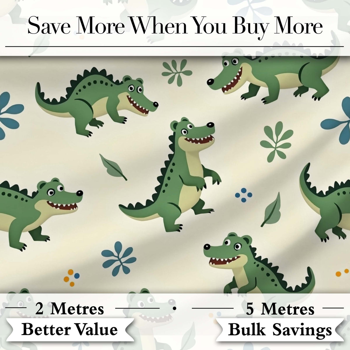 Cute Cartoon Crocodiles Jungle Leaves Playful Animal Seamless Pattern Digital Print Fabric by the Metre UK Sewing Quilting Textile
