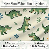 Cute Cartoon Crocodiles Jungle Leaves Playful Animal Seamless Pattern Digital Print Fabric by the Metre UK Sewing Quilting Textile
