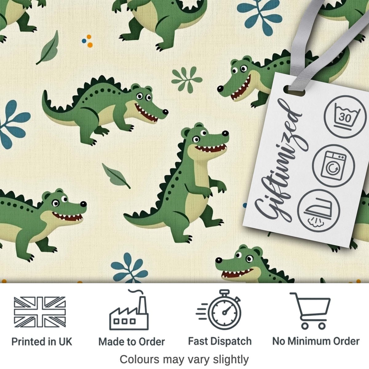 Cute Cartoon Crocodiles Jungle Leaves Playful Animal Seamless Pattern Digital Print Fabric by the Metre UK Sewing Quilting Textile