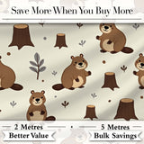 Cute Beavers Forest Trees Woodland Animals Seamless Pattern Digital Print Fabric by the Metre UK Sewing Quilting Textile