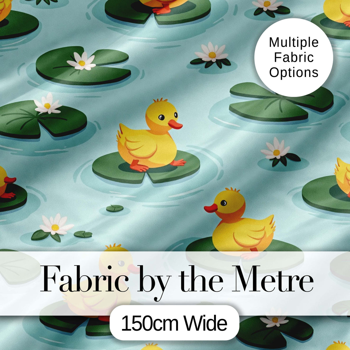Cute Ducks on Lily Pads Pond Nature Seamless Pattern Digital Print Fabric by the Metre UK Sewing Quilting Textile