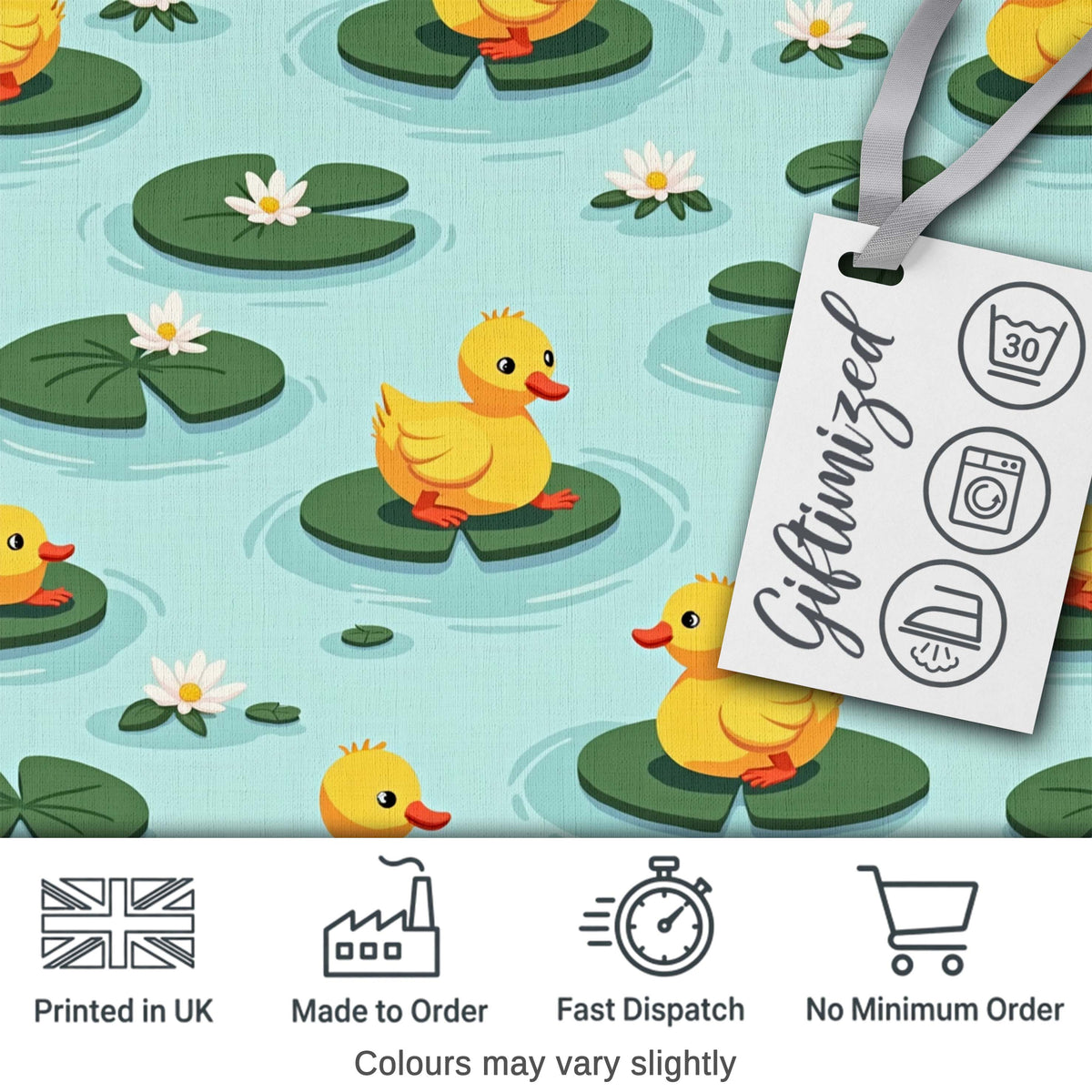 Cute Ducks on Lily Pads Pond Nature Seamless Pattern Digital Print Fabric by the Metre UK Sewing Quilting Textile