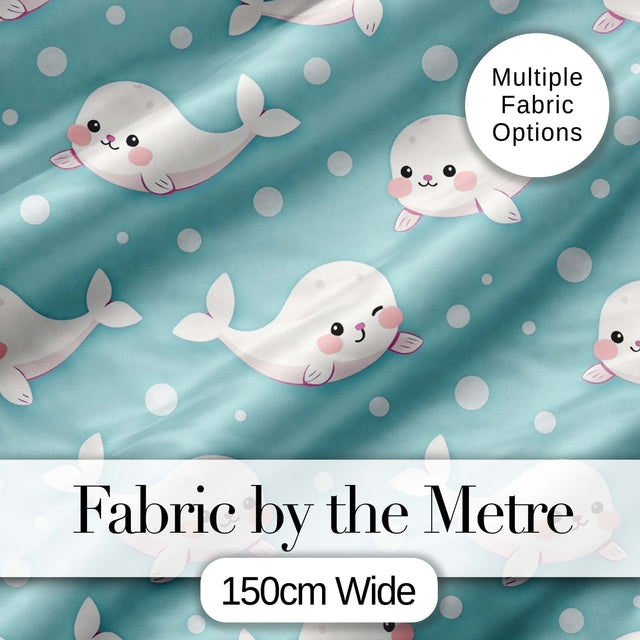 Cute Baby Seals Ocean Bubbles Kawaii Marine Seamless Pattern Digital Print Fabric by the Metre UK Sewing Quilting Textile