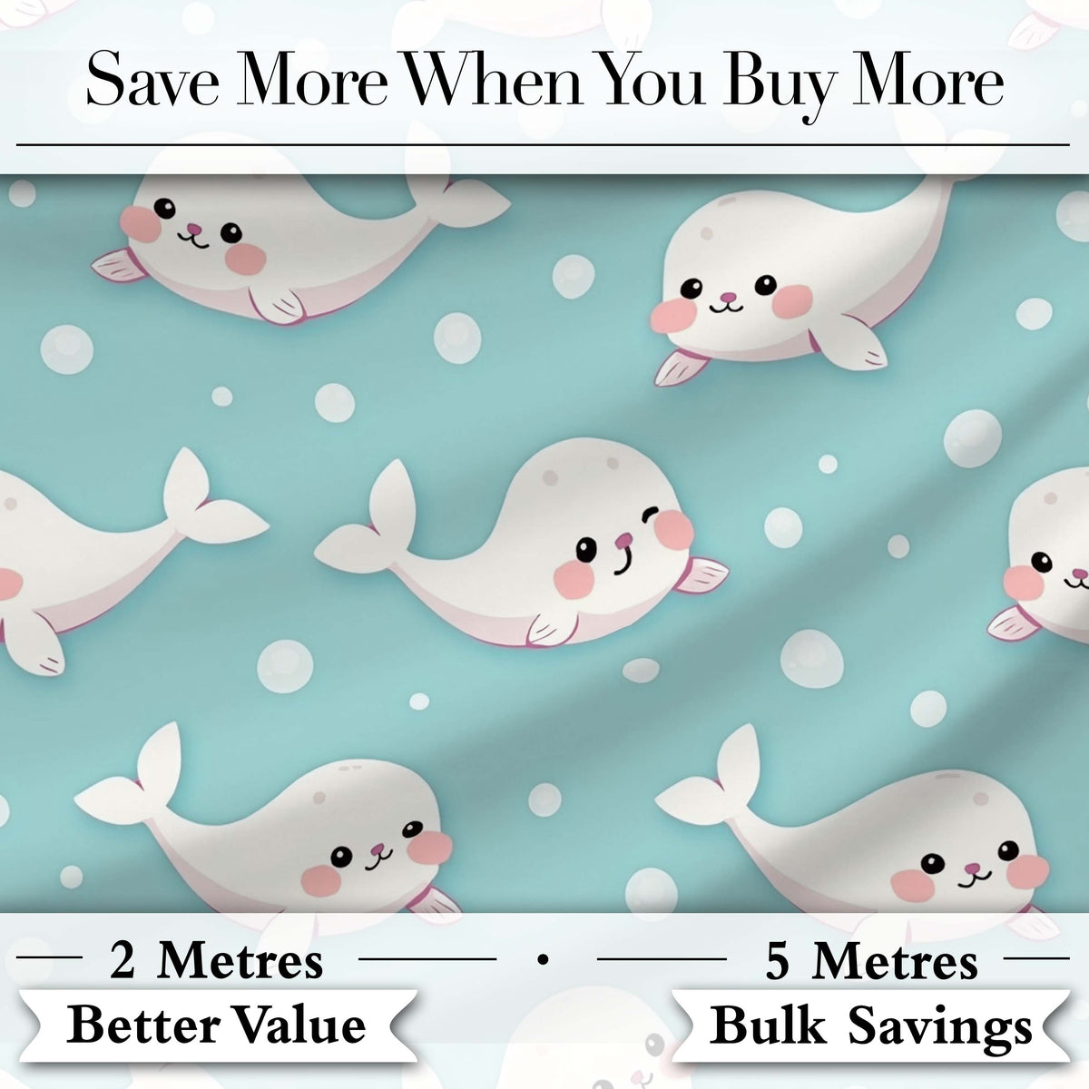 Cute Baby Seals Ocean Bubbles Kawaii Marine Seamless Pattern Digital Print Fabric by the Metre UK Sewing Quilting Textile