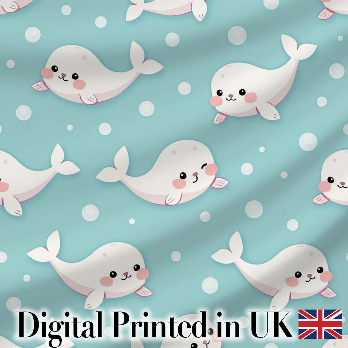 Cute Baby Seals Ocean Bubbles  Marine Seamless Pattern Digital Print Fabric by the Metre UK Sewing Quilting Textile