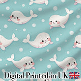 Cute Baby Seals Ocean Bubbles  Marine Seamless Pattern Digital Print Fabric by the Metre UK Sewing Quilting Textile