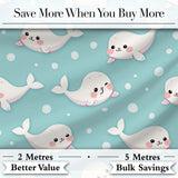 Cute Baby Seals Ocean Bubbles  Marine Seamless Pattern Digital Print Fabric by the Metre UK Sewing Quilting Textile