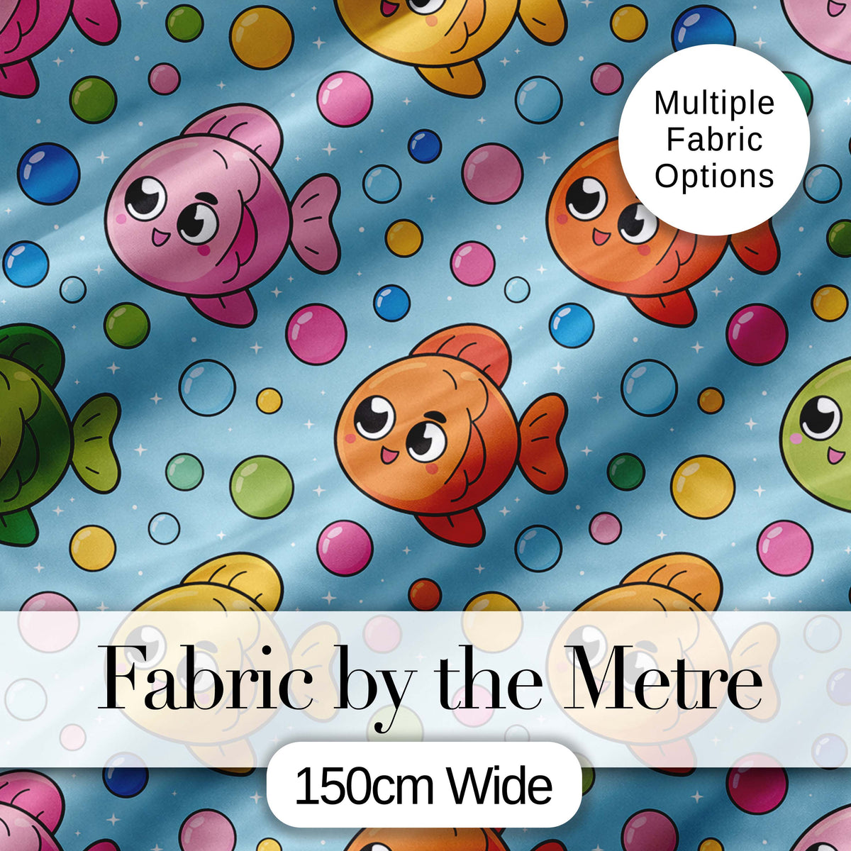 Cute Colorful Fish Bubbles Underwater Kawaii Seamless Pattern Digital Print Fabric by the Metre UK Sewing Quilting Textile
