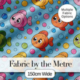 Cute Colorful Fish Bubbles Underwater Kawaii Seamless Pattern Digital Print Fabric by the Metre UK Sewing Quilting Textile
