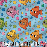 Cute Colorful Fish Bubbles Underwater Kawaii Seamless Pattern Digital Print Fabric by the Metre UK Sewing Quilting Textile