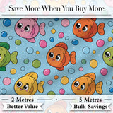 Cute Colorful Fish Bubbles Underwater Kawaii Seamless Pattern Digital Print Fabric by the Metre UK Sewing Quilting Textile