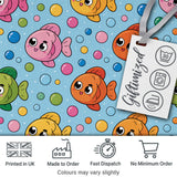 Cute Colorful Fish Bubbles Underwater Kawaii Seamless Pattern Digital Print Fabric by the Metre UK Sewing Quilting Textile