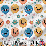 Cute Smiling Balloons Hearts and Stars Fun Party Seamless Pattern Digital Print Fabric by the Metre UK Sewing Quilting Textile