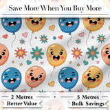 Cute Smiling Balloons Hearts and Stars Fun Party Seamless Pattern Digital Print Fabric by the Metre UK Sewing Quilting Textile