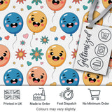 Cute Smiling Balloons Hearts and Stars Fun Party Seamless Pattern Digital Print Fabric by the Metre UK Sewing Quilting Textile