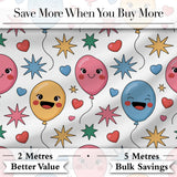 Cute Colorful Balloons Hearts and Starbursts Party Seamless Pattern Digital Print Fabric by the Metre UK Sewing Quilting Textile