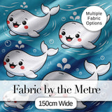 Cute Baby Whales Ocean Waves Bubbles Marine Seamless Pattern Digital Print Fabric by the Metre UK Sewing Quilting Textile