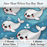 Cute Baby Whales Ocean Waves Bubbles Marine Seamless Pattern Digital Print Fabric by the Metre UK Sewing Quilting Textile
