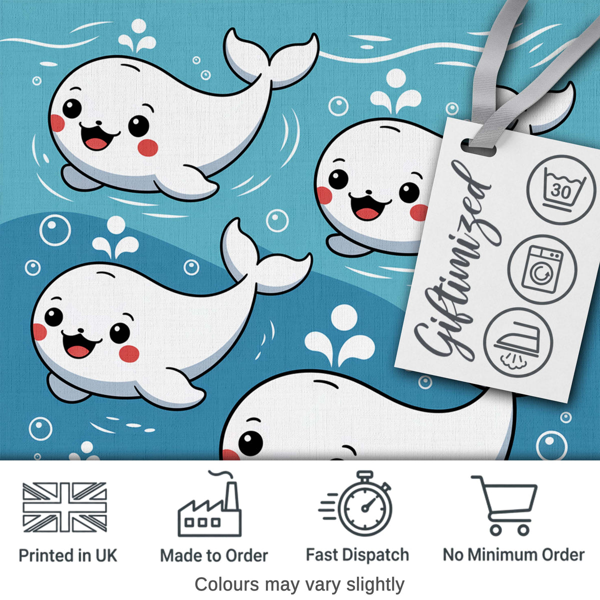 Cute Baby Whales Ocean Waves Bubbles Marine Seamless Pattern Digital Print Fabric by the Metre UK Sewing Quilting Textile