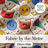 Cute Musical Instruments Notes Cartoon Fun Seamless Pattern Digital Print Fabric by the Metre UK Sewing Quilting Textile