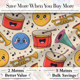 Cute Musical Instruments Notes Cartoon Fun Seamless Pattern Digital Print Fabric by the Metre UK Sewing Quilting Textile