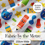 Cute School Supplies Pencils Stars Kawaii Learning Seamless Pattern Digital Print Fabric by the Metre UK Sewing Quilting Textile
