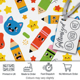 Cute School Supplies Pencils Stars Kawaii Learning Seamless Pattern Digital Print Fabric by the Metre UK Sewing Quilting Textile