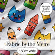 Cute Kawaii Cats Crayons and Pencils Fun School Seamless Pattern Digital Print Fabric by the Metre UK Sewing Quilting Textile
