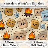 Cute Marshmallows Campfire Smores Sweet Treat Seamless Pattern Digital Print Fabric by the Metre UK Sewing Quilting Textile
