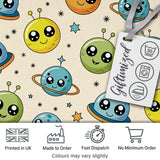 Cute Kawaii Space Planets Aliens Stars Galaxy Seamless Pattern Digital Print Fabric by the Metre UK Sewing Quilting Textile