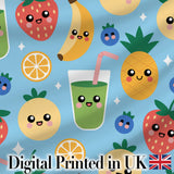Cute Kawaii Fruits Smoothie Banana Strawberry Pineapple Seamless Pattern Digital Print Fabric by the Metre UK Sewing Quilting Textile
