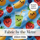 Cute Kawaii Fruits Juice Drink Strawberry Banana Orange Seamless Pattern Digital Print Fabric by the Metre UK Sewing Quilting Textile