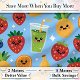 Cute Kawaii Fruits Juice Drink Strawberry Banana Orange Seamless Pattern Digital Print Fabric by the Metre UK Sewing Quilting Textile