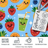 Cute Kawaii Fruits Juice Drink Strawberry Banana Orange Seamless Pattern Digital Print Fabric by the Metre UK Sewing Quilting Textile