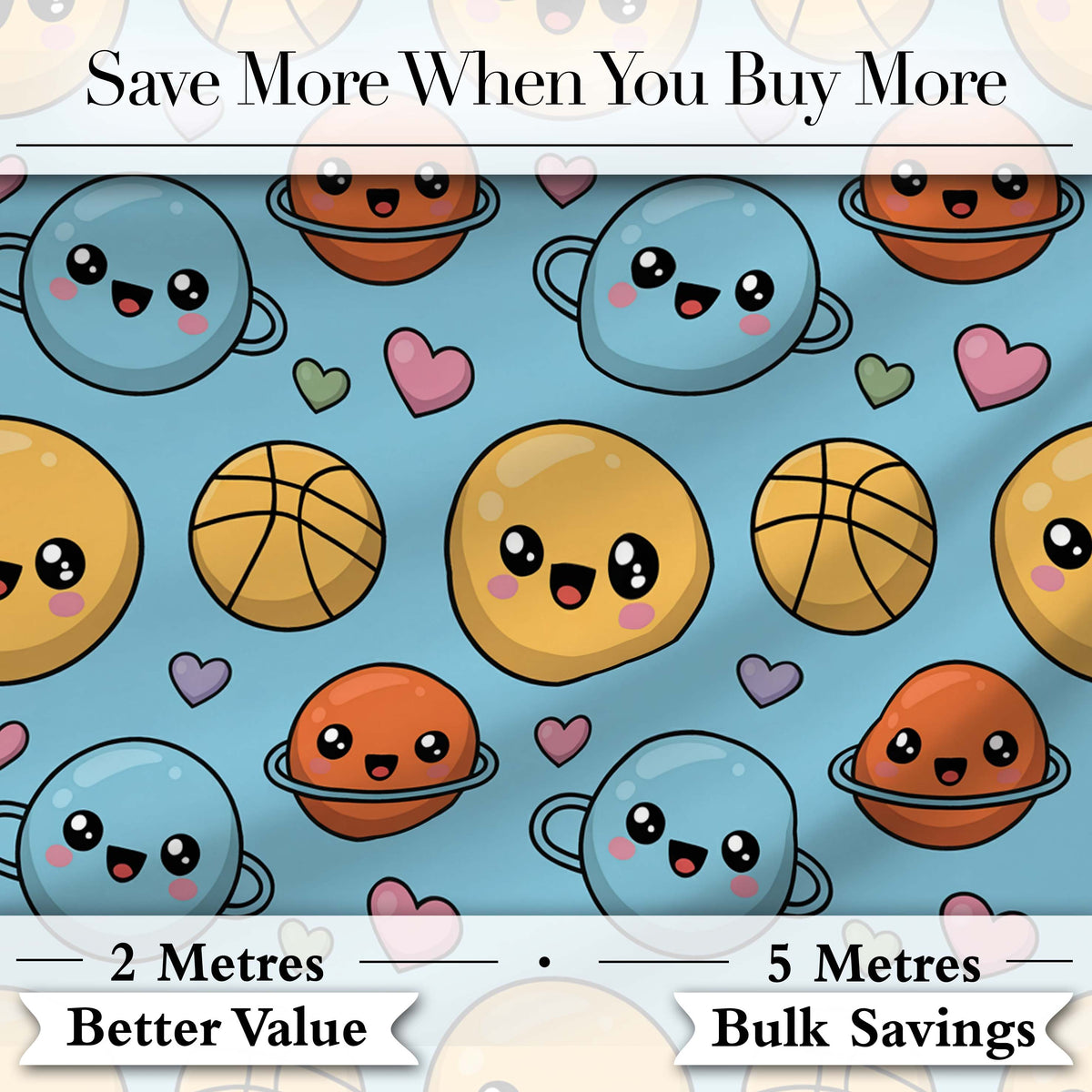 Cute Kawaii Planets Basketball Pattern Fun Sports Seamless Pattern Digital Print Fabric by the Metre UK Sewing Quilting Textile