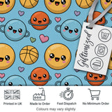 Cute Kawaii Planets Basketball Pattern Fun Sports Seamless Pattern Digital Print Fabric by the Metre UK Sewing Quilting Textile