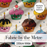 Cute Birthday Cupcakes Candles Sweet Treats Seamless Pattern Digital Print Fabric by the Metre UK Sewing Quilting Textile