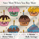 Cute Birthday Cupcakes Candles Sweet Treats Seamless Pattern Digital Print Fabric by the Metre UK Sewing Quilting Textile