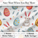 Cute Easter Bunnies Eggs Spring Floral Seamless Pattern Digital Print Fabric by the Metre UK Sewing Quilting Textile