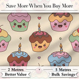Cute Birthday Cupcakes Sweet Treat Candles Seamless Pattern Digital Print Fabric by the Metre UK Sewing Quilting Textile