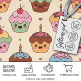 Cute Birthday Cupcakes Sweet Treat Candles Seamless Pattern Digital Print Fabric by the Metre UK Sewing Quilting Textile