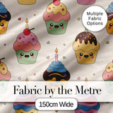 CuteKawaii Birthday Cupcakes Cherry Candle Pastel Sweet Treats Seamless Pattern Digital Print Fabric by the Metre UK Sewing Quilting Textile