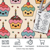 Cute Kawaii Birthday Cupcakes Hearts Candle Sprinkles Pastel Seamless Pattern Digital Print Fabric by the Metre UK Sewing Quilting Textile