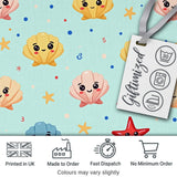 Cute Kawaii Seashells Starfish Ocean Beach Fun Seamless Pattern Digital Print Fabric by the Metre UK Sewing Quilting Textile