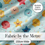 Cute Kawaii Seashells Starfish Pastel Ocean Confetti Seamless Pattern Digital Print Fabric by the Metre UK Sewing Quilting Textile