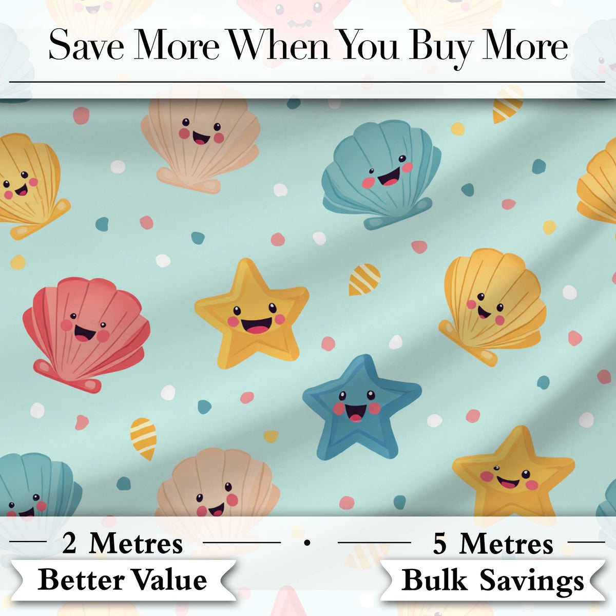Cute Kawaii Seashells Starfish Pastel Ocean Confetti Seamless Pattern Digital Print Fabric by the Metre UK Sewing Quilting Textile