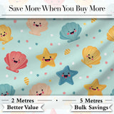 Cute Kawaii Seashells Starfish Pastel Ocean Confetti Seamless Pattern Digital Print Fabric by the Metre UK Sewing Quilting Textile