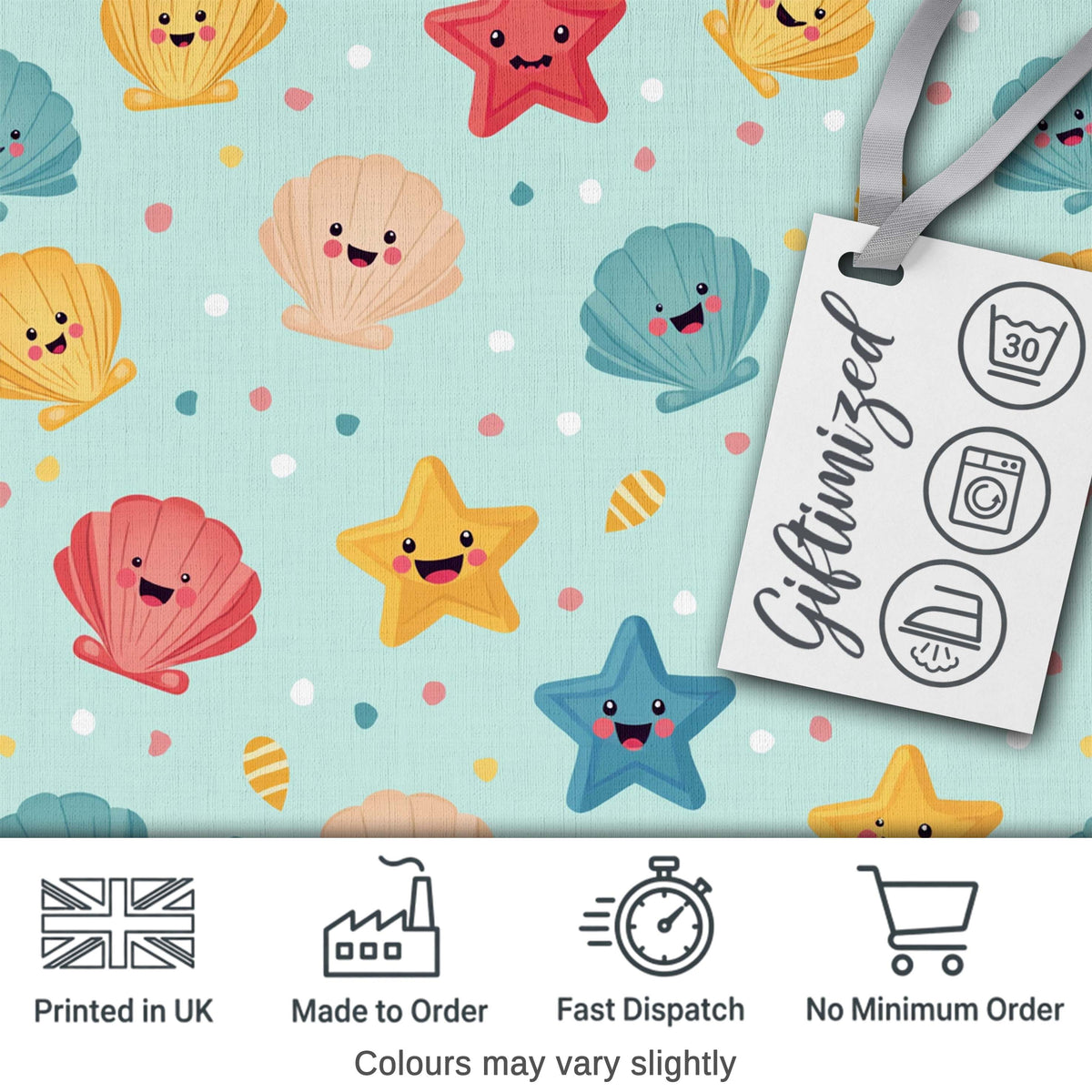 Cute Kawaii Seashells Starfish Pastel Ocean Confetti Seamless Pattern Digital Print Fabric by the Metre UK Sewing Quilting Textile