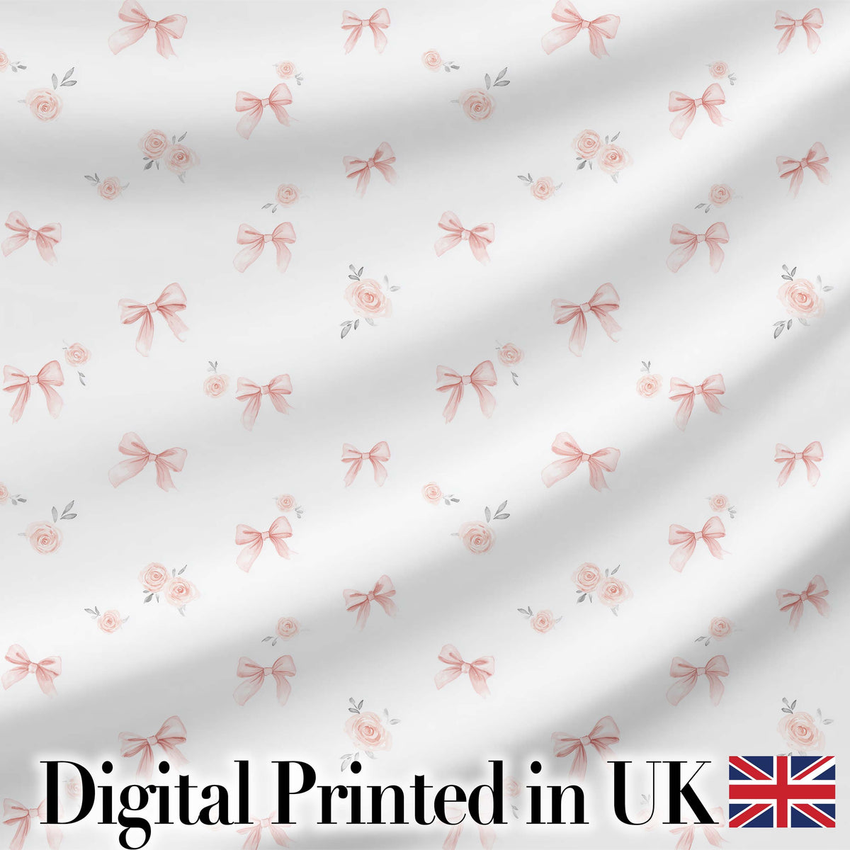 Soft Pink Bows and Roses Watercolor Floral Seamless Pattern Digital Print Fabric by the Metre UK Sewing Quilting Textile